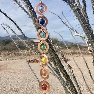 ARTISAN Chakra Sun Catcher Frosted Marble Hammered Copper Rainbow Colors